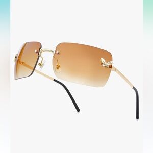 Rimless Y2K 2000’s style  Gold Sunglasseswith rhinestone butterfly